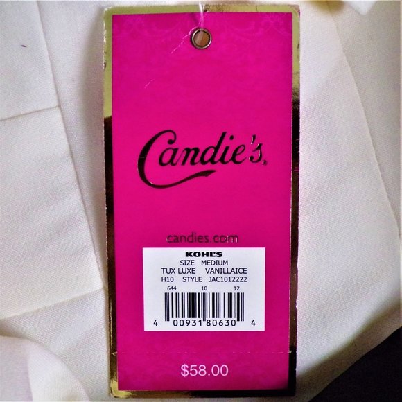CANDIE'S size M white/black smoking jacket polyester/rayon/spandx dry clean only - Picture 13 of 14